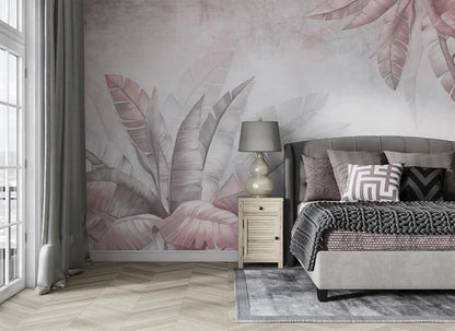 Mural Hojas Rosas Suaves - MT593