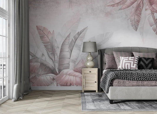 Mural Hojas Rosas Suaves - MT593