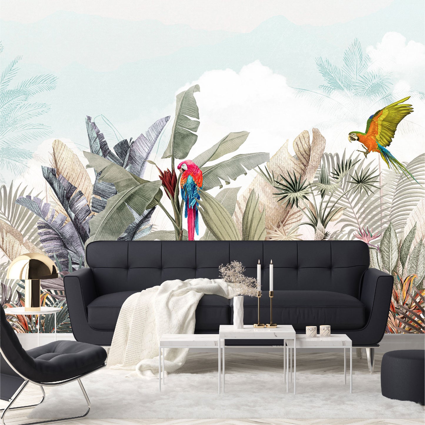 Mural Plantas Tropicales con Loros - MT411