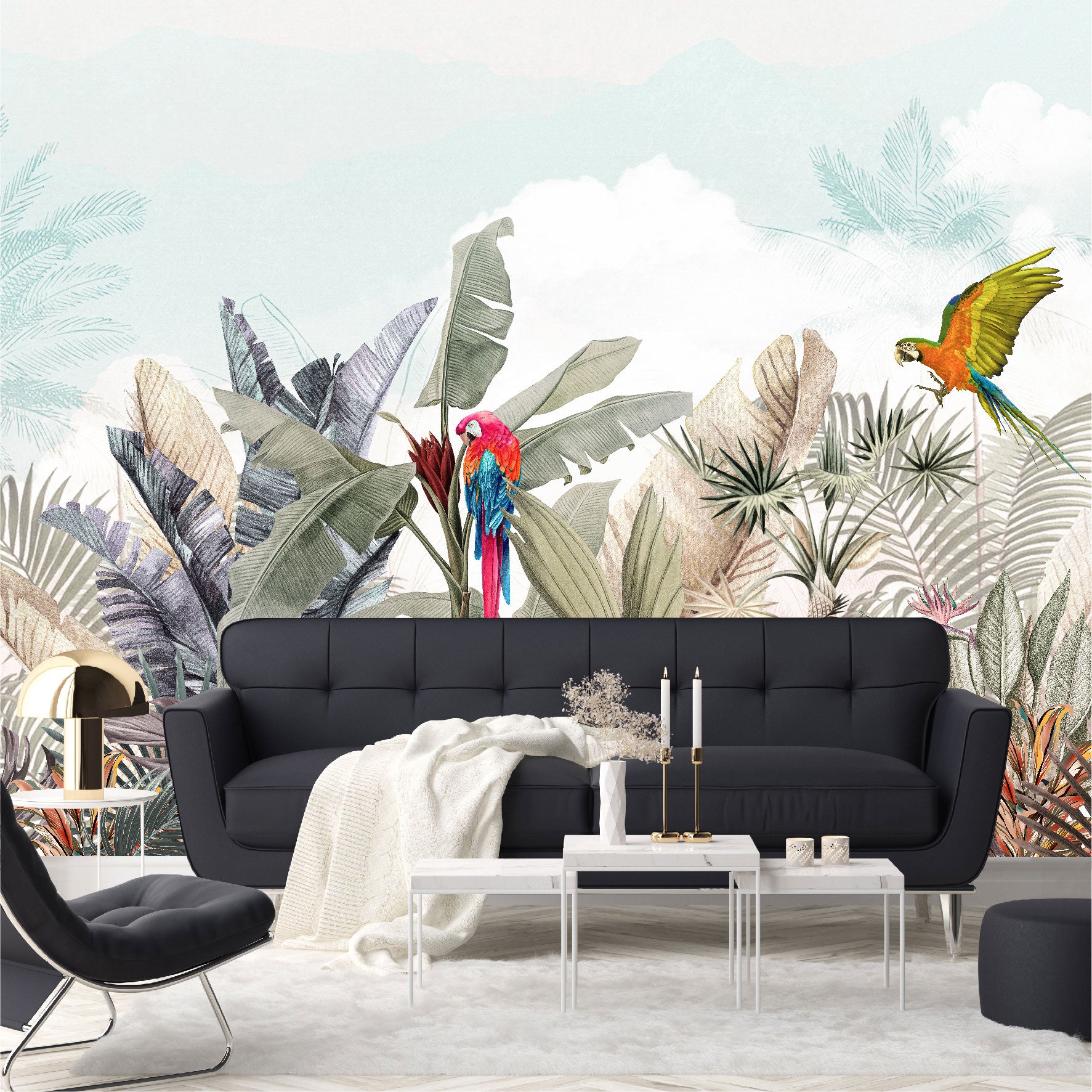 Mural Plantas Tropicales con Loros - MT411