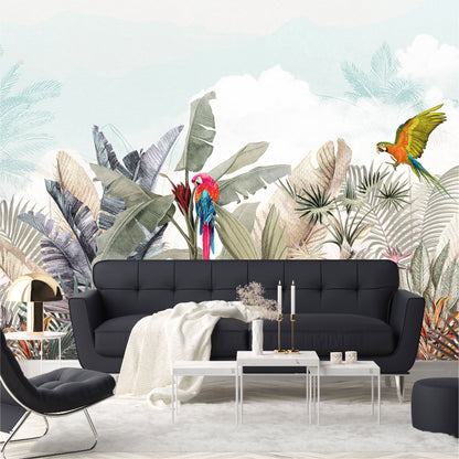 Mural Plantas Tropicales con Loros - MT411