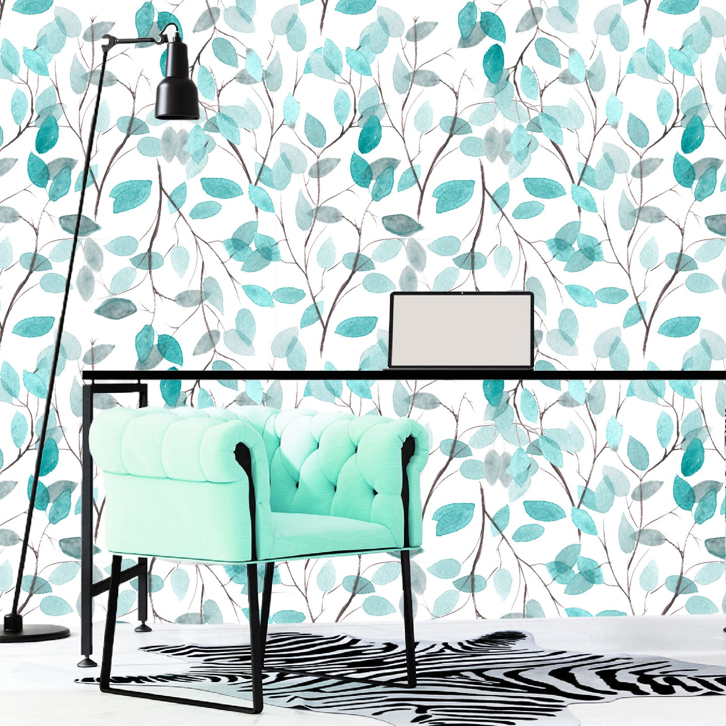 Vinilo Mate Hojas Color Aqua 030