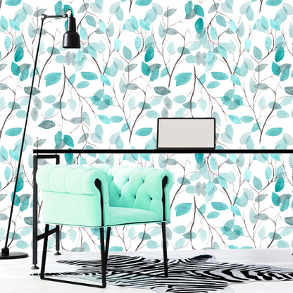 Vinilo Mate Hojas Color Aqua 030