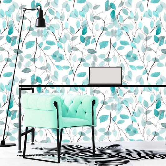 Vinilo Mate Hojas Color Aqua 030