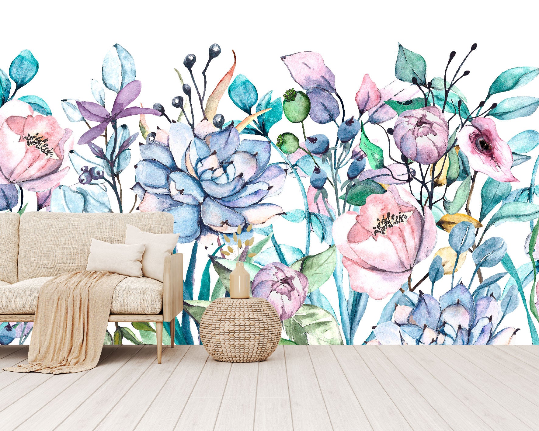 Mural Tropical Flores Coloridas Acuareladas - MT157