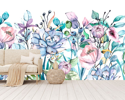 Mural Tropical Flores Coloridas Acuareladas - MT157