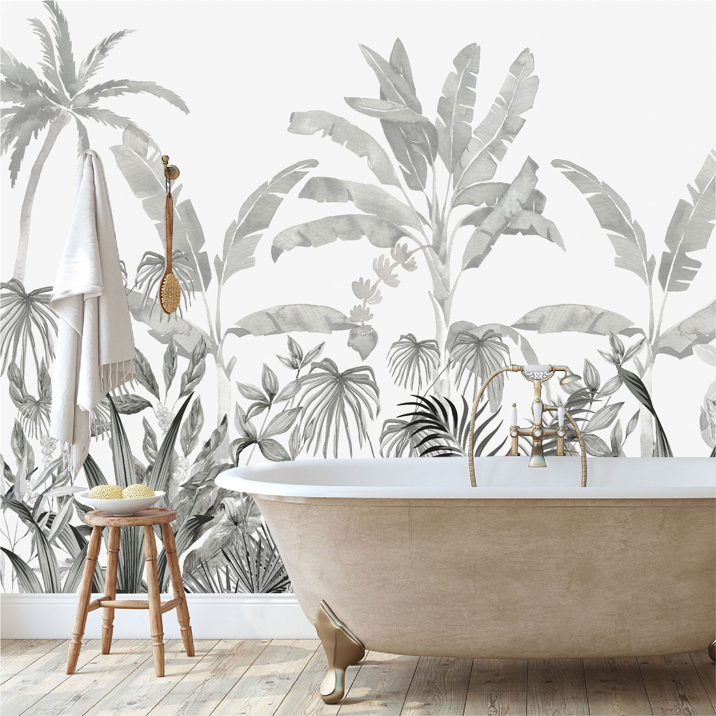 Mural Jungla Tropical en escala de grises - MT568