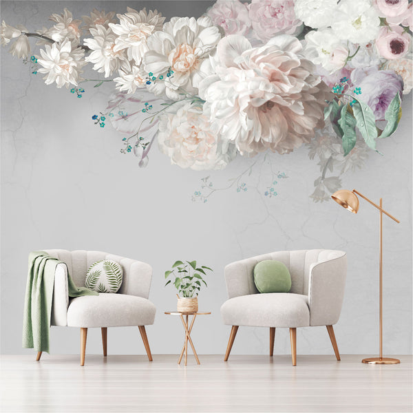 Mural Flores de Pintura al óleo con fondo gris  - MT444