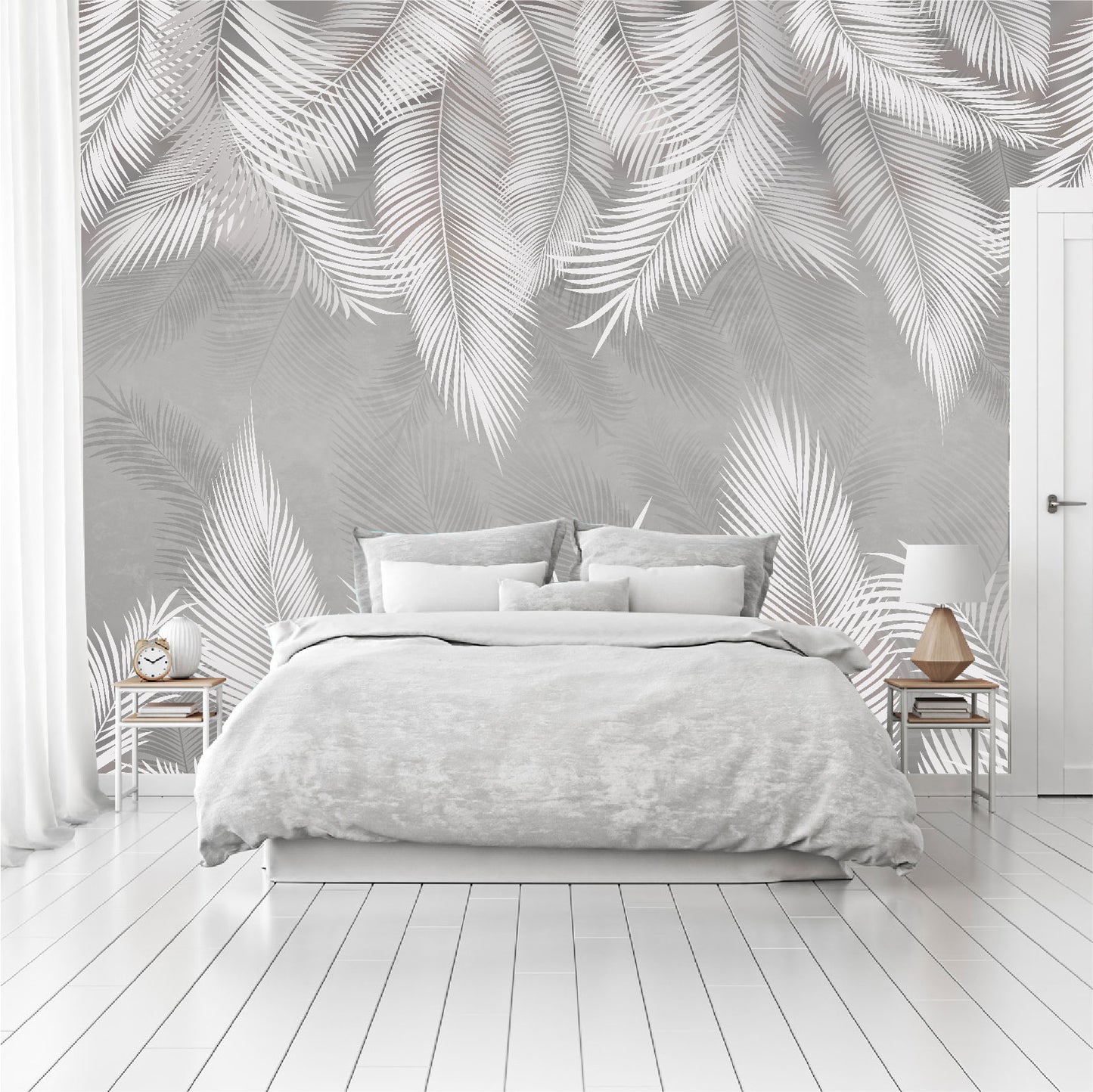 Mural Plumas Blancas y Grises - MT414