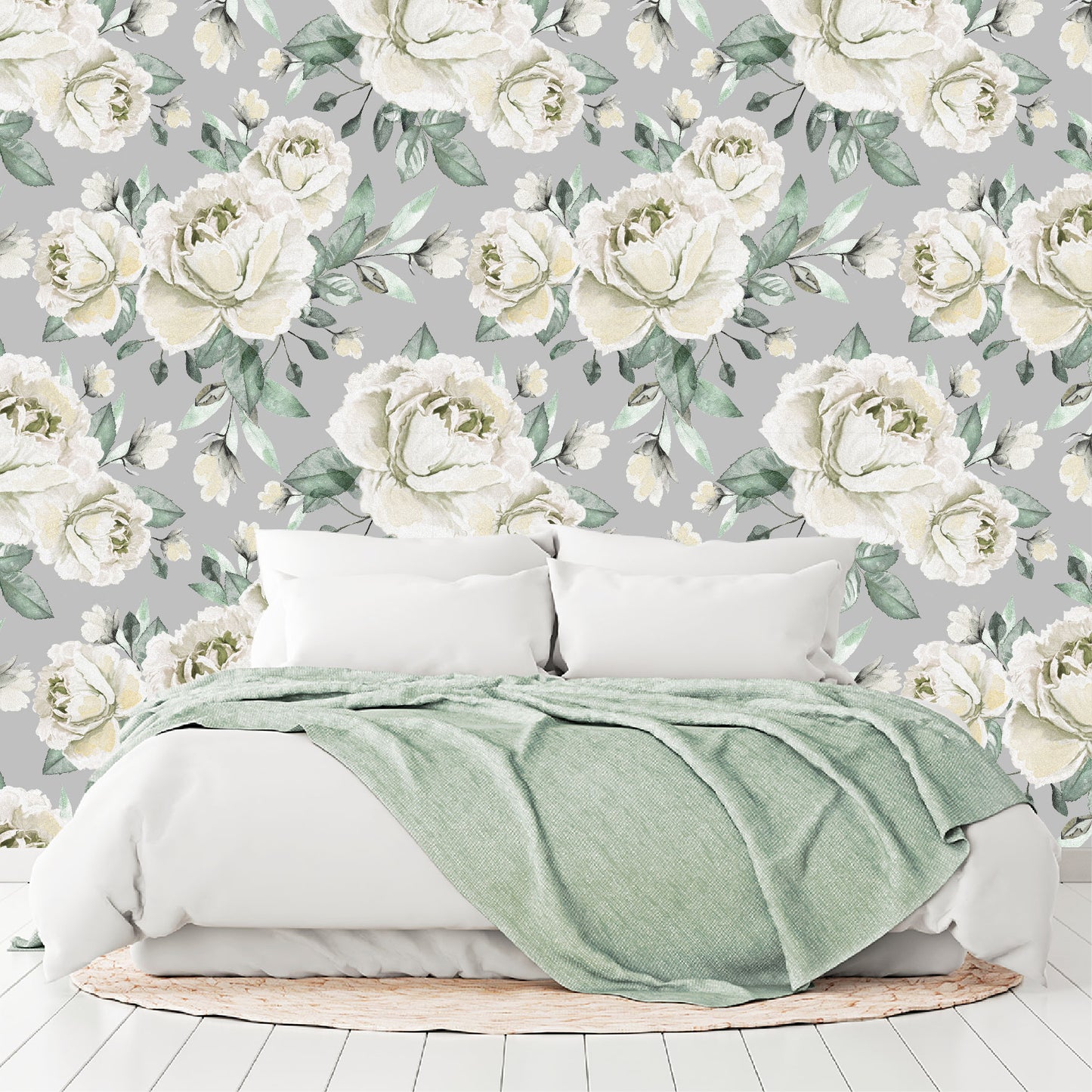 Mural Flores Acuarela Rosas Color Crema - MT160