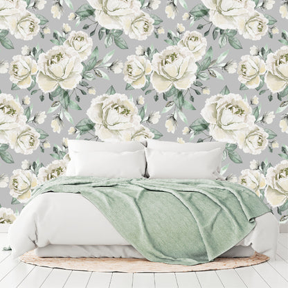 Mural Flores Acuarela Rosas Color Crema - MT160