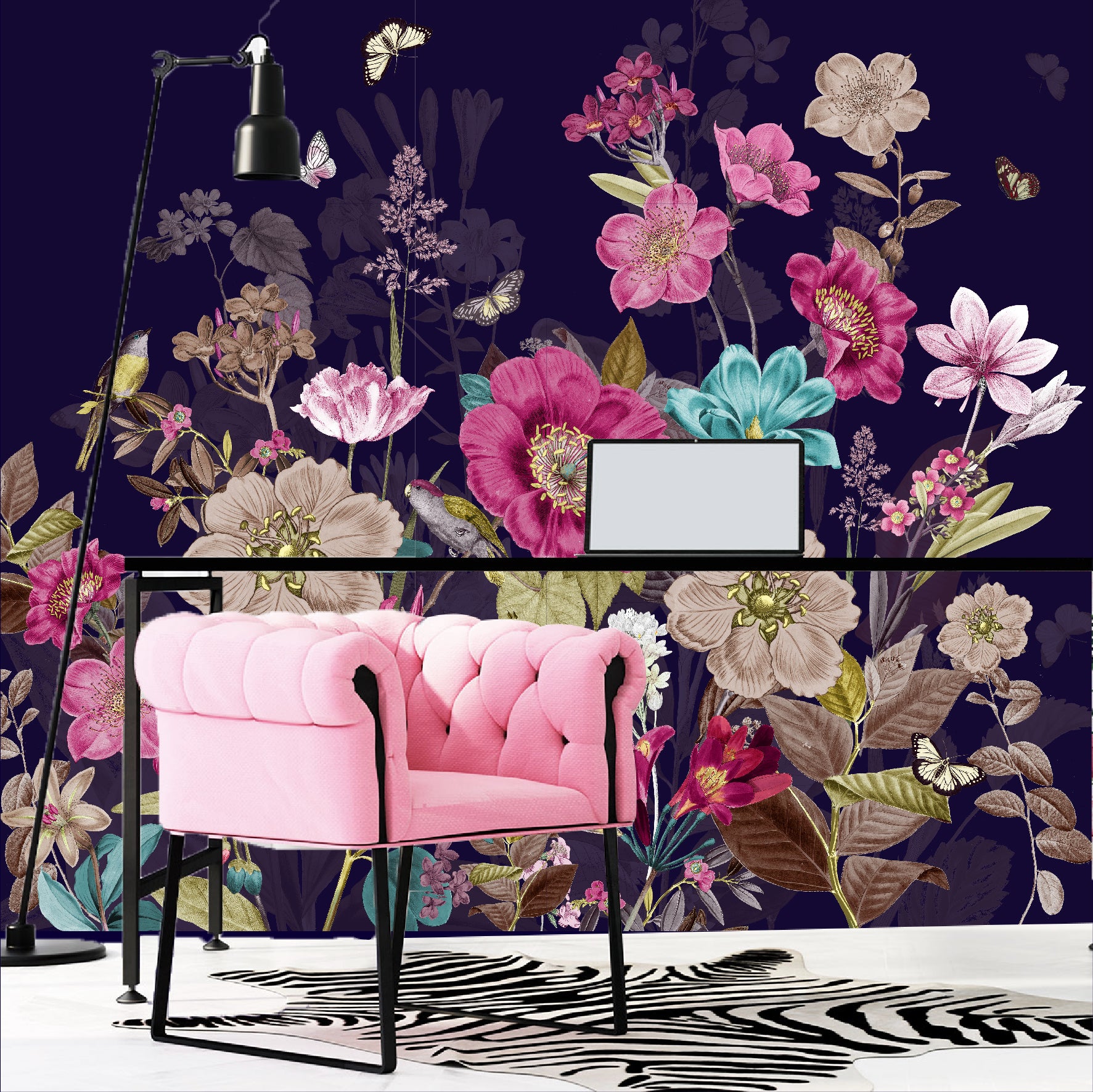 Mural Flores con Mariposas - MT268