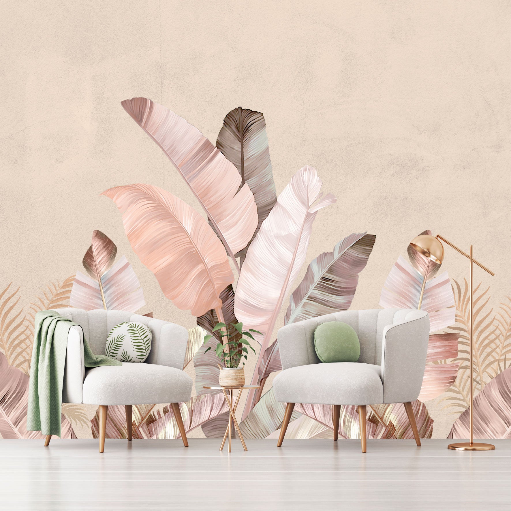 Mural Tropical Plumas Rosas - MT577