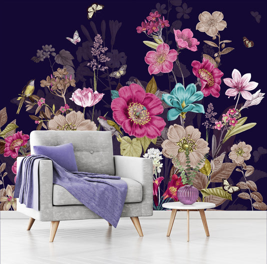 Mural Flores con Mariposas - MT268