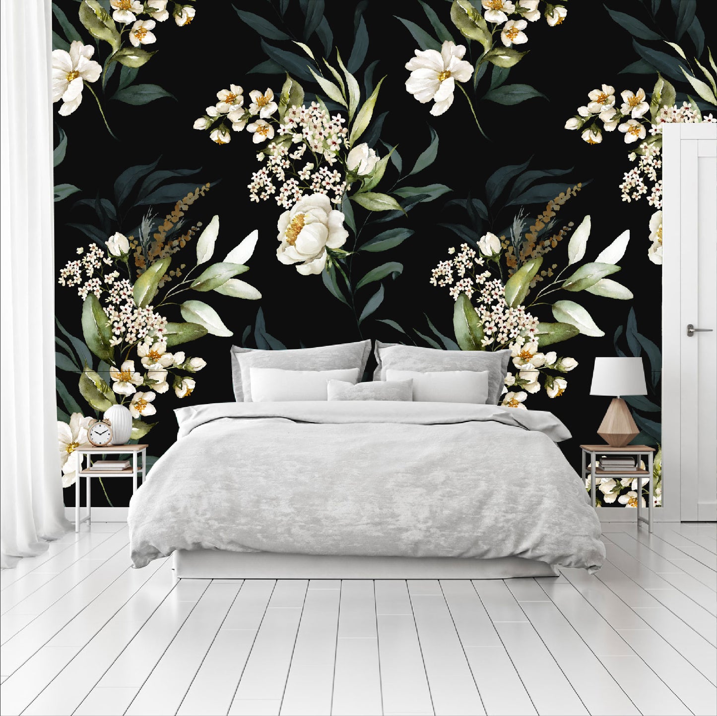 Mural Flores Acuareladas con fondo negro  - MT316