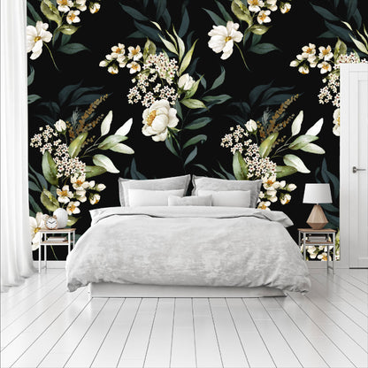 Mural Flores Acuareladas con fondo negro  - MT316
