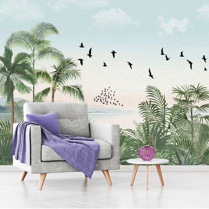 Mural Playa Tropical con Aves - MT572