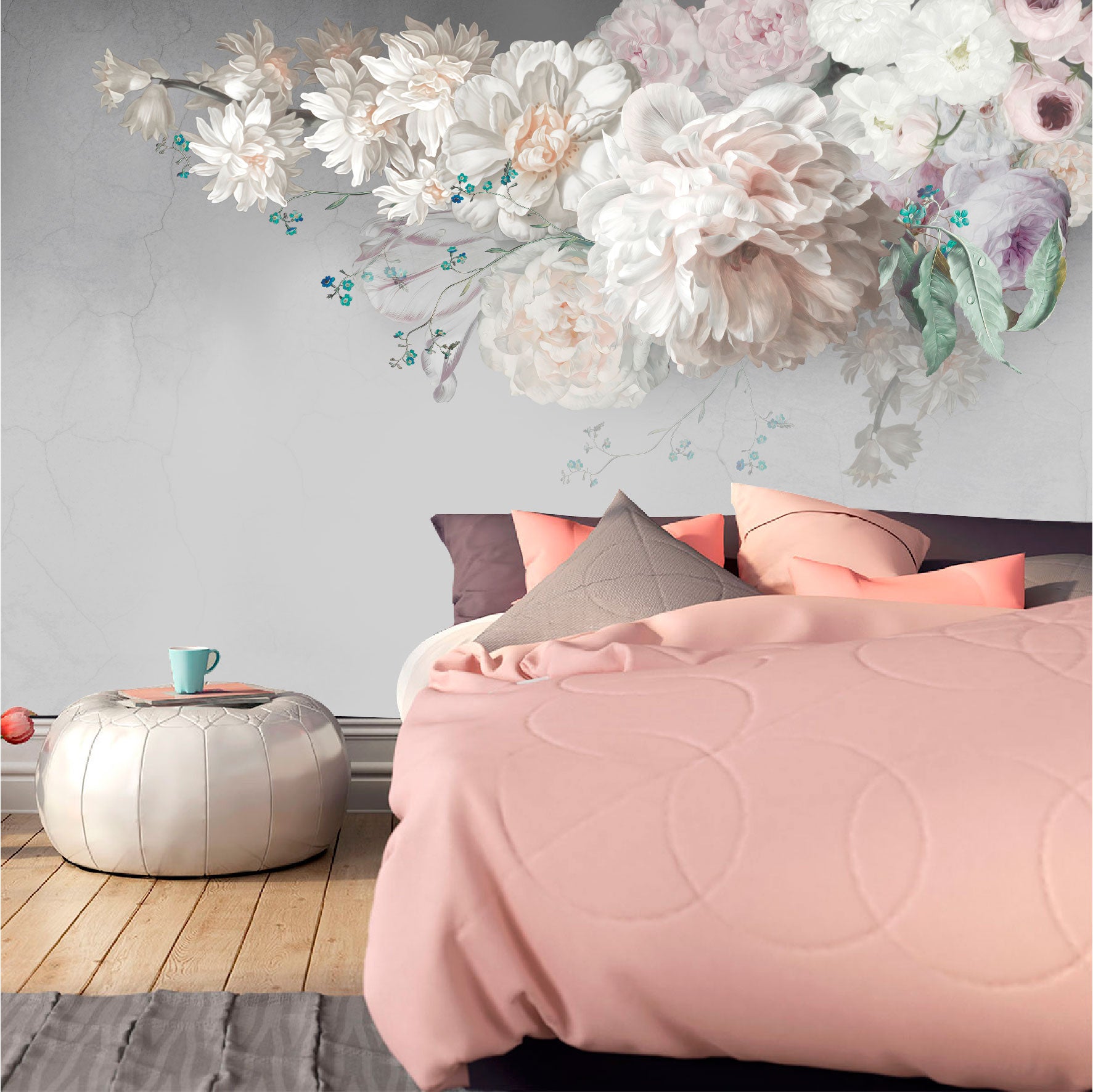 Mural Flores de Pintura al óleo con fondo gris  - MT444
