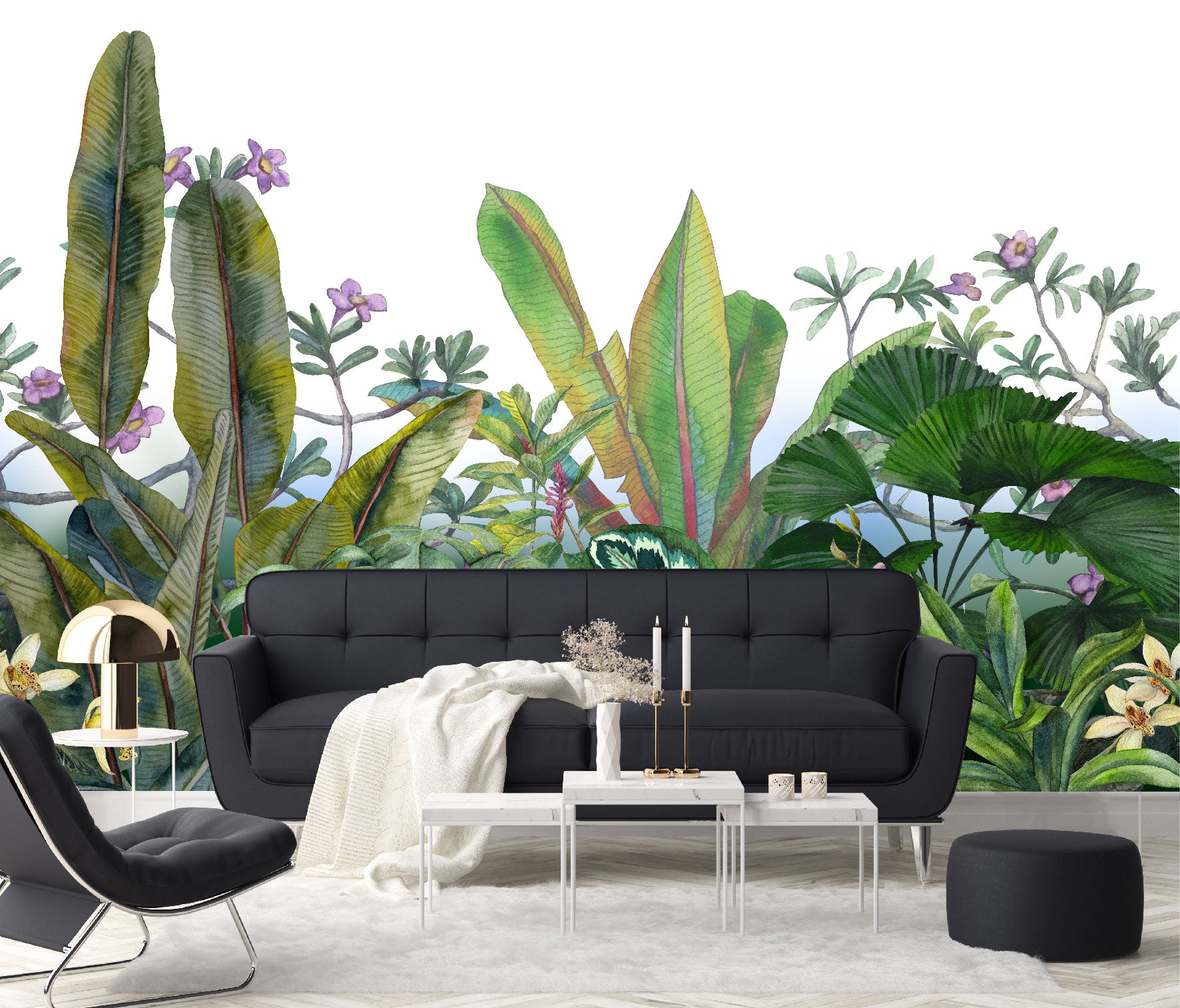 Mural Hojas Tropicales con Flores - MT156