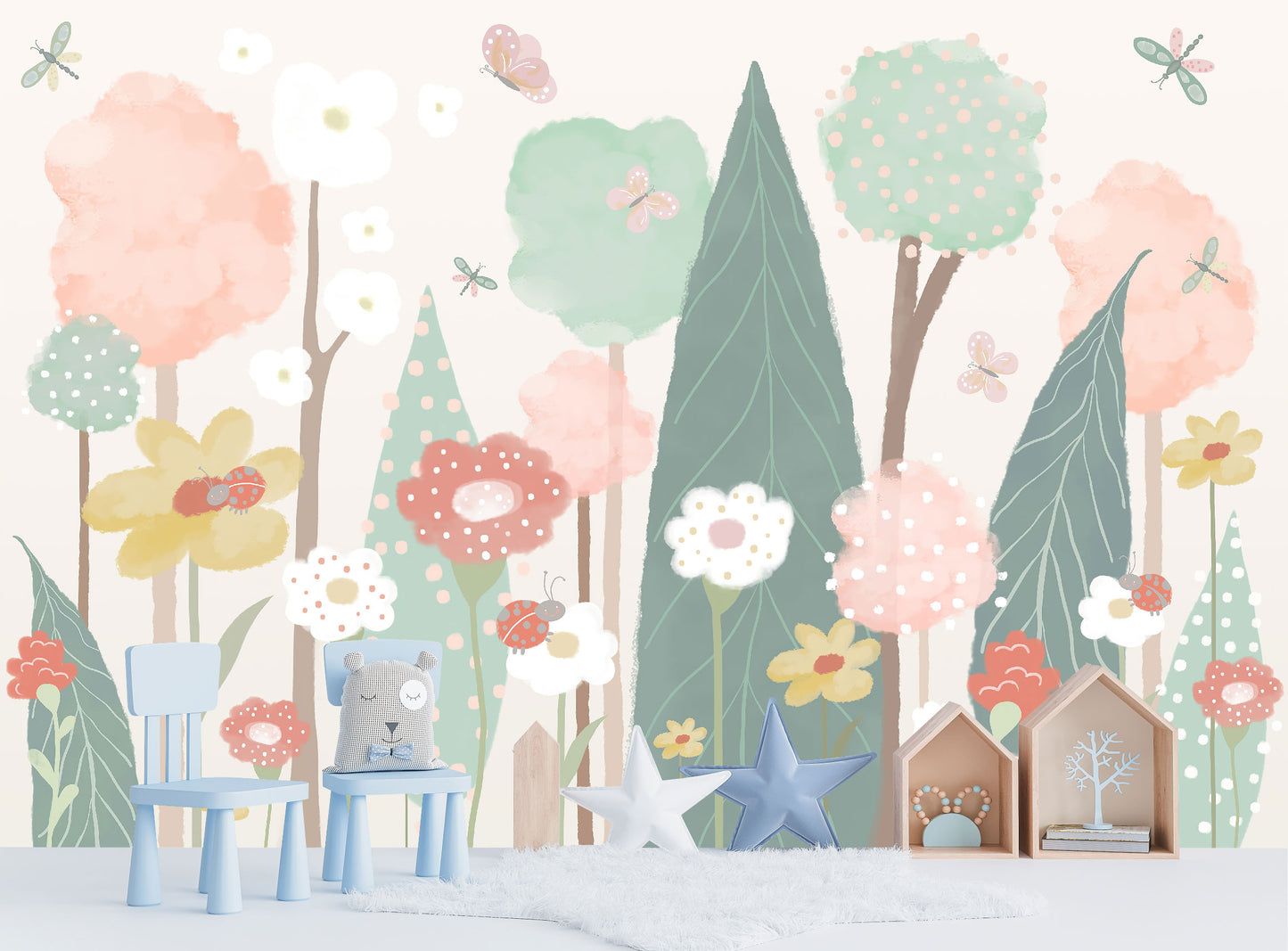 Mural Infantil Flores Silvestres Acuareladas - MI052