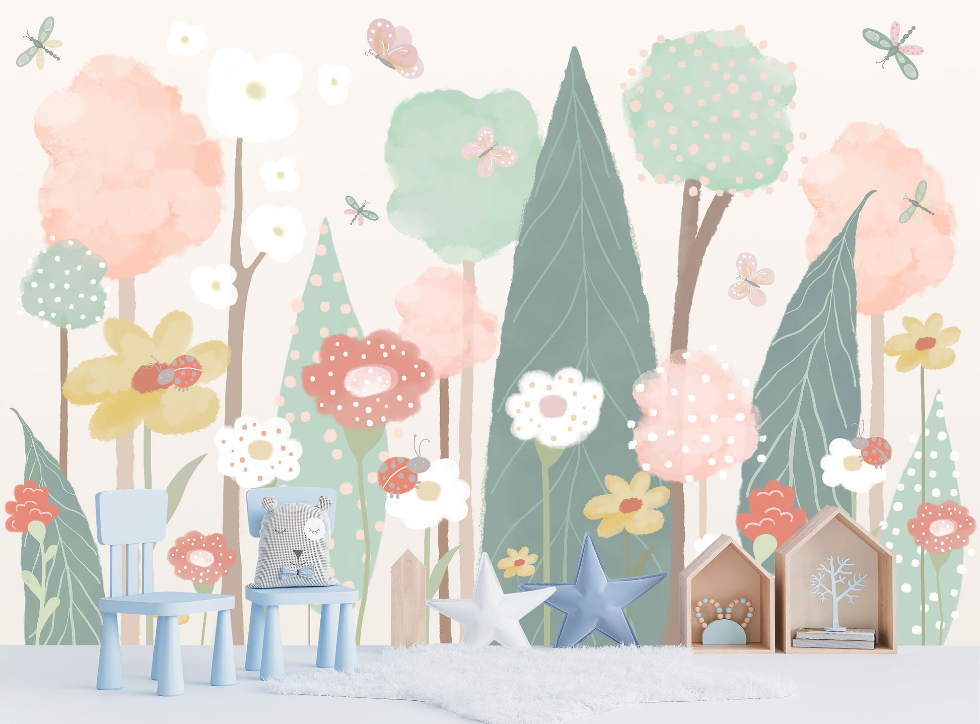 Mural Infantil Flores Silvestres Acuareladas - MI052