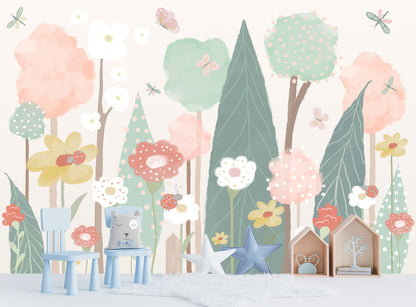 Mural Infantil Flores Silvestres Acuareladas - MI052