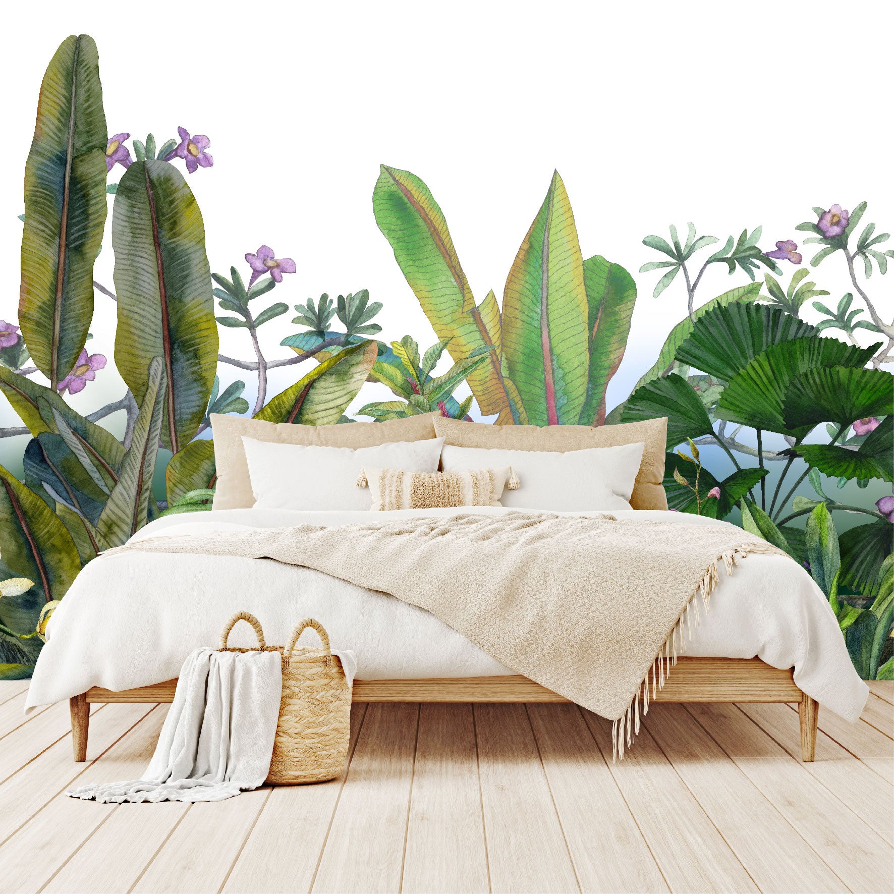Mural Hojas Tropicales con Flores - MT156