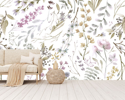Mural Tropical Flores con Hojas Acuareladas - MT155