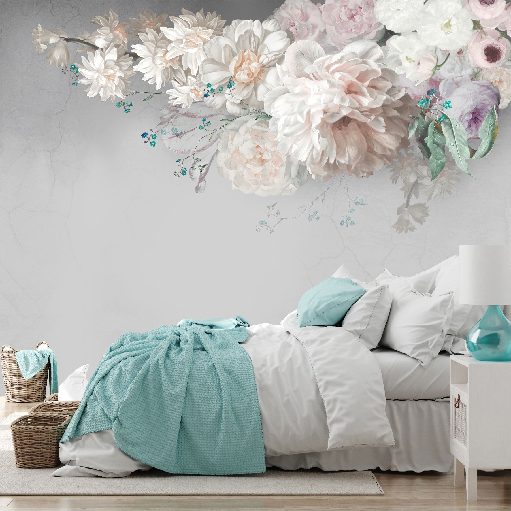 Mural Flores de Pintura al óleo con fondo gris  - MT444