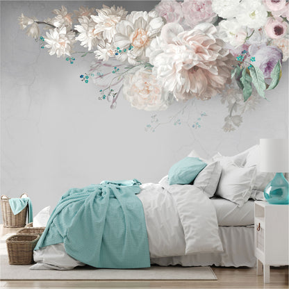 Mural Flores de Pintura al óleo con fondo gris  - MT444