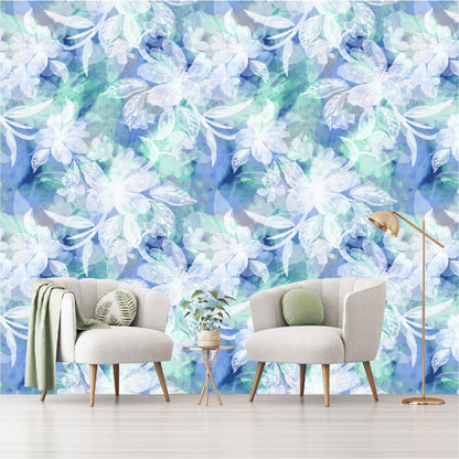 Mural Flores Blancas con fondo acuarelado - MT360