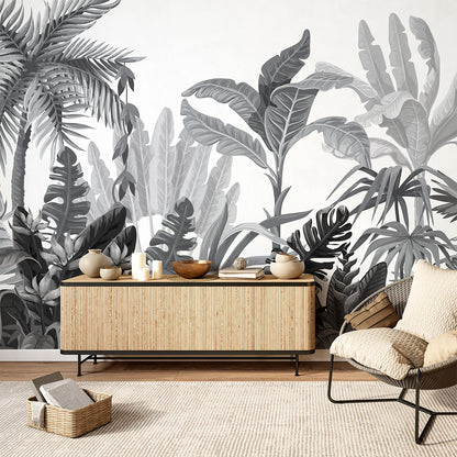 Mural Jungla Tropical Blanco y Negro - MT137