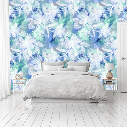 Mural Flores Blancas con fondo acuarelado - MT360