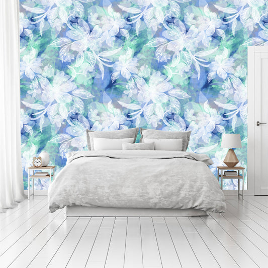Mural Flores Blancas con fondo acuarelado - MT360
