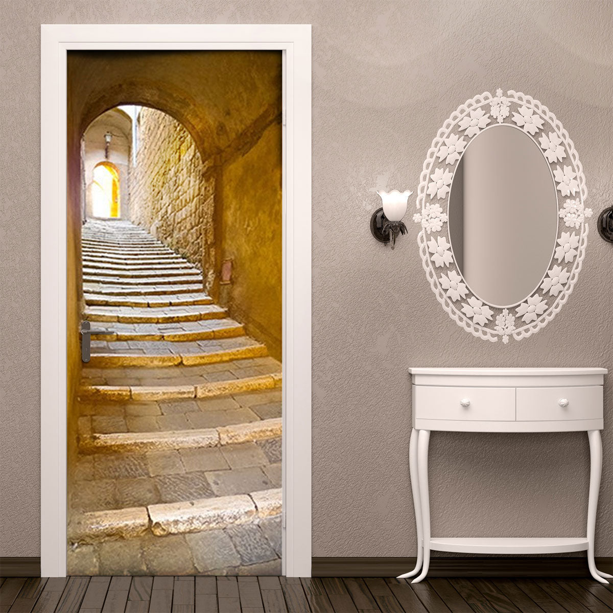 Vinilo Decorativo Para Puertas - Escalones en un callejón de Italia - VP002