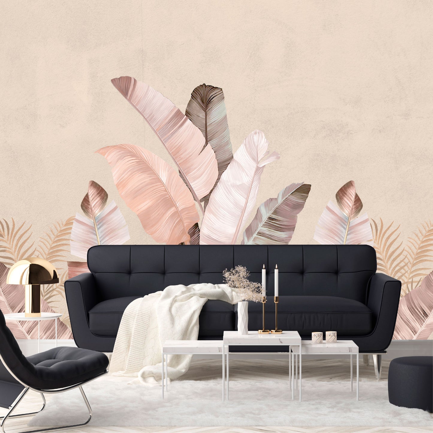 Mural Tropical Plumas Rosas - MT577