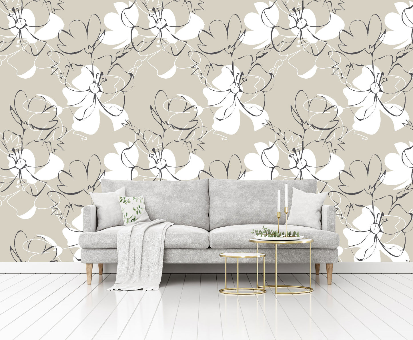 Vinilo Mate Beige con Flores Blancas 105