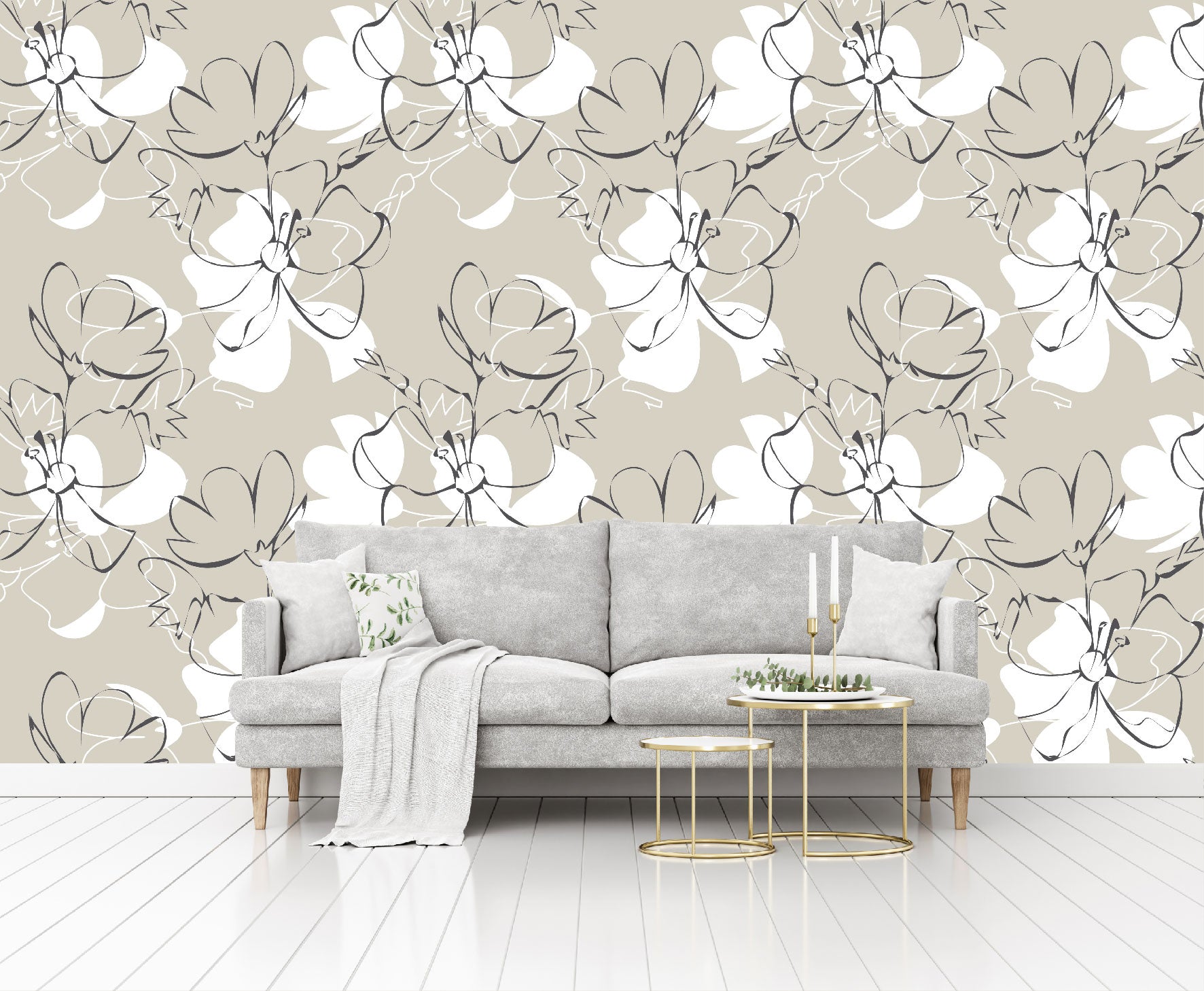 Vinilo Mate Beige con Flores Blancas 105