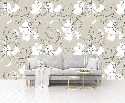 Vinilo Mate Beige con Flores Blancas 105