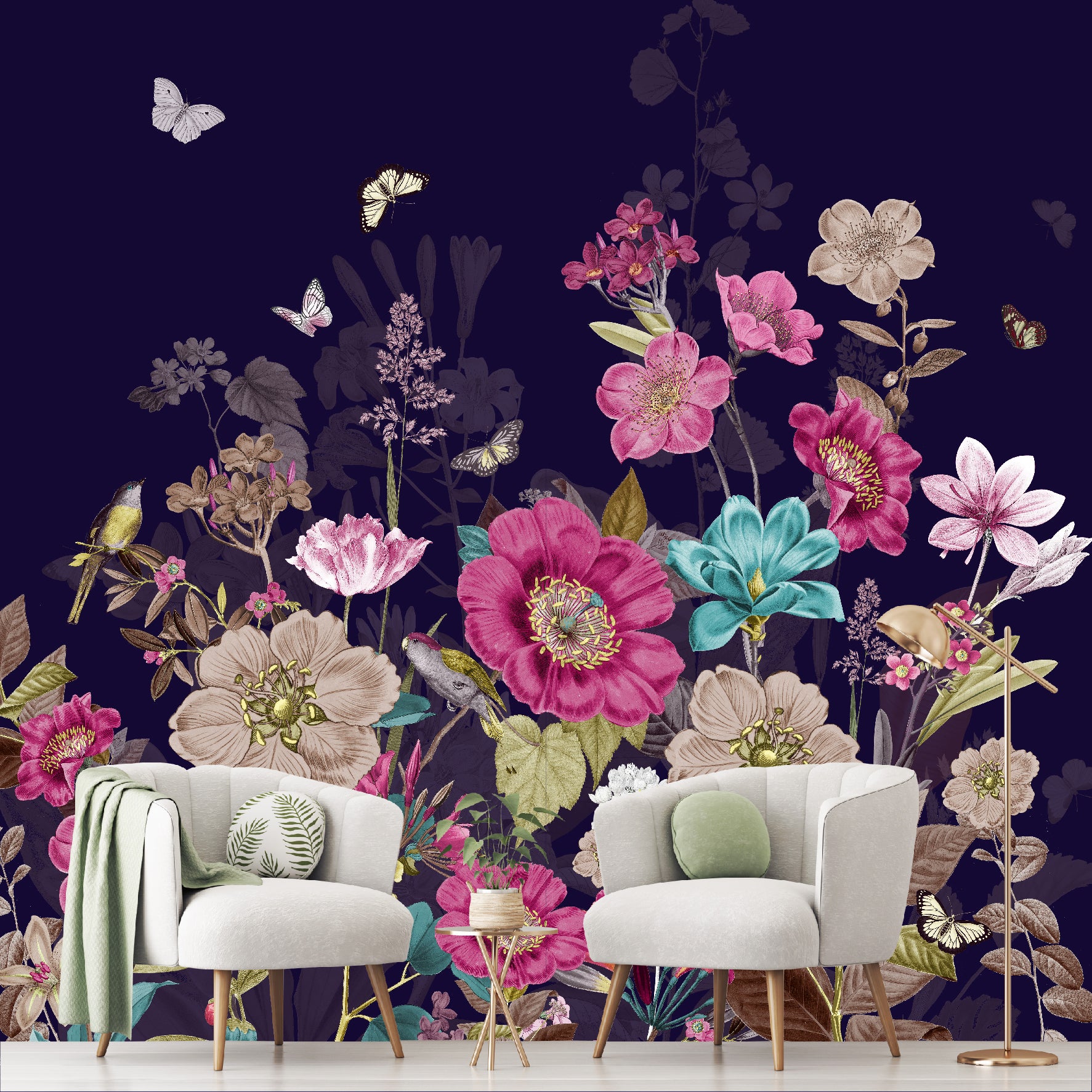 Mural Flores con Mariposas - MT268
