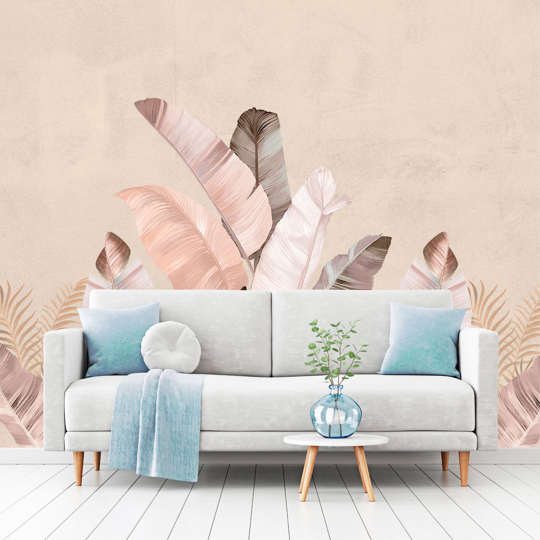 Mural Tropical Plumas Rosas - MT577