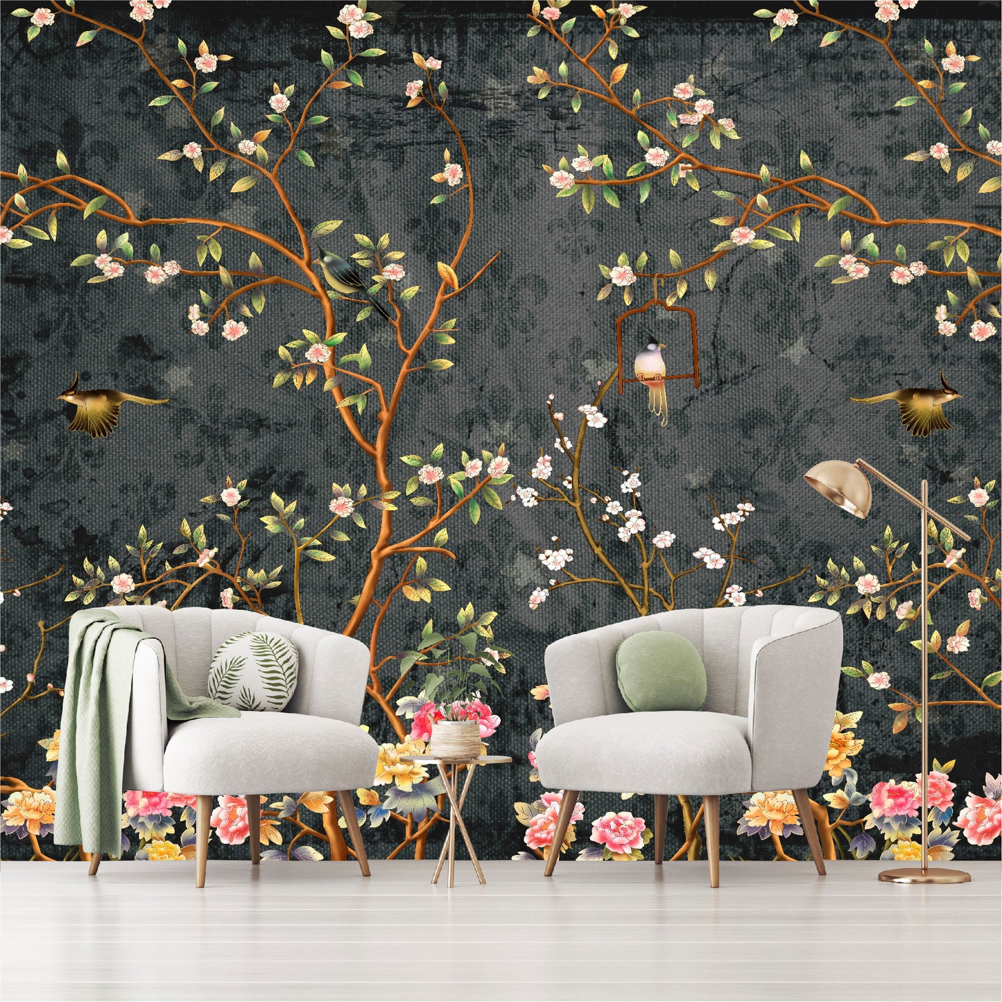 Mural Campestre Inglés Gris Oscuro - Negro - MT375