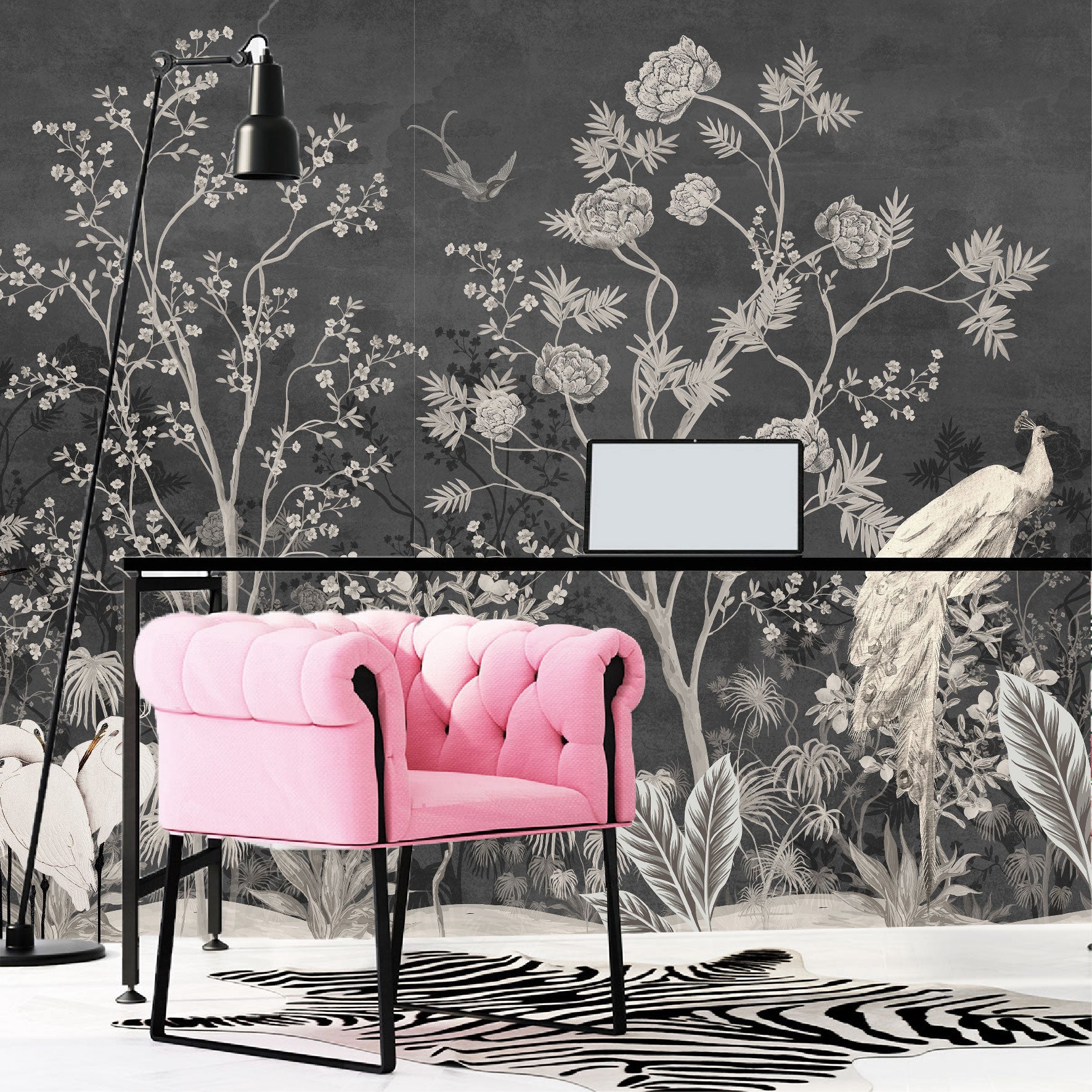 Mural Jardín Vintage con Fondo Oscuro - MT259