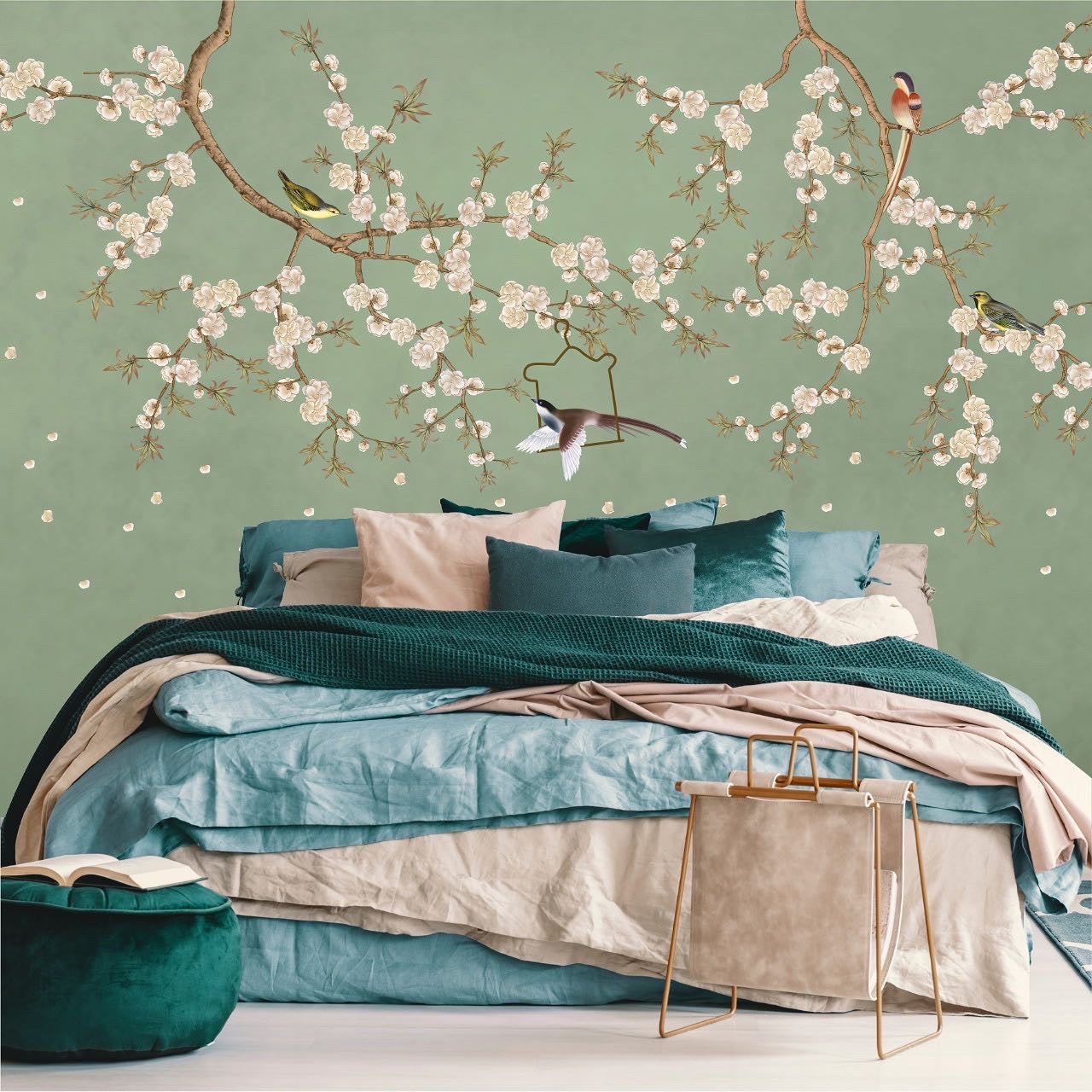 Mural Vintage Ramas con Flores y Pajaritos - MT227