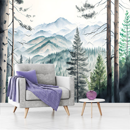Mural montañas con bosque tropical acuarelado - MT367