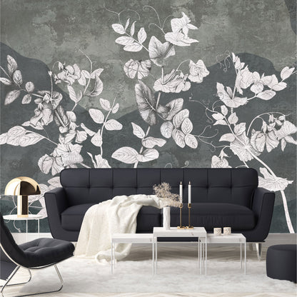 Mural Flores Blancas en pared de hormigón - MT395