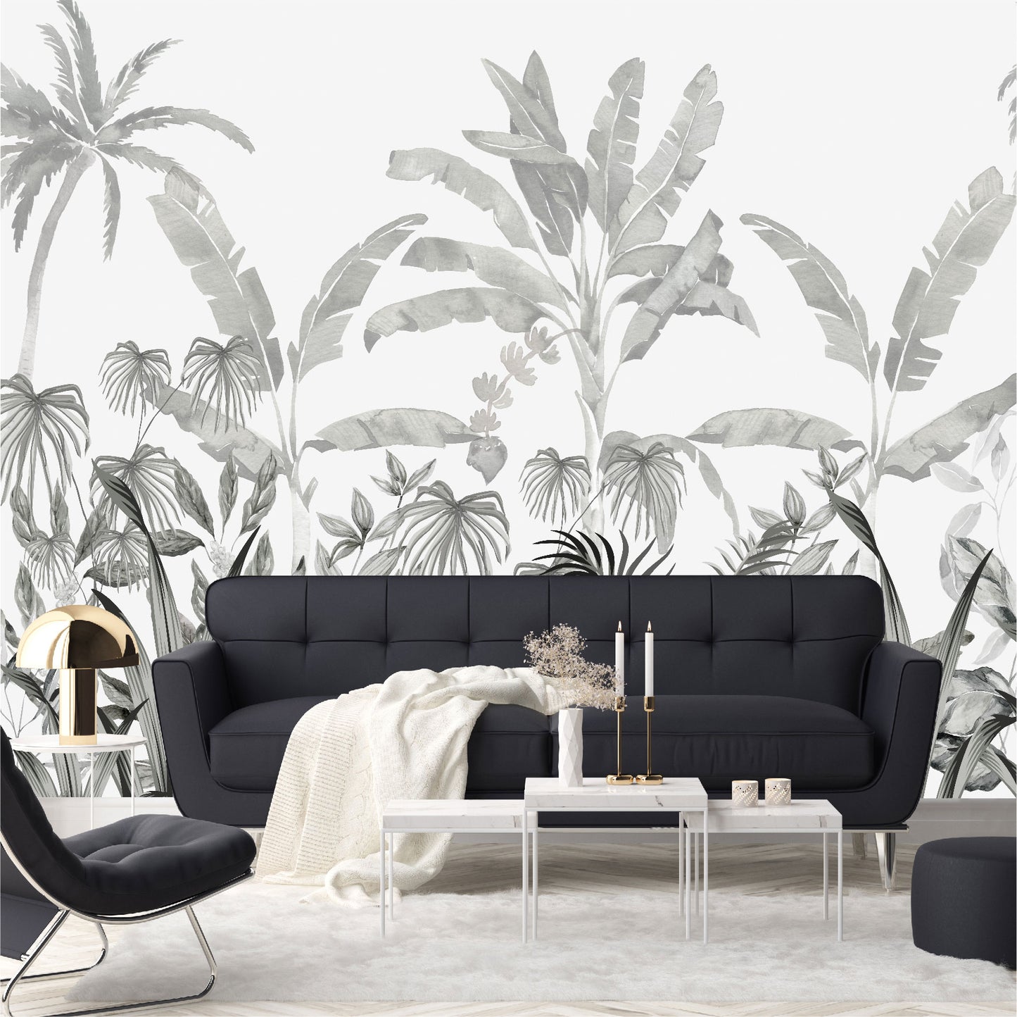 Mural Jungla Tropical en escala de grises - MT568