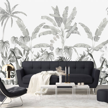 Mural Jungla Tropical en escala de grises - MT568