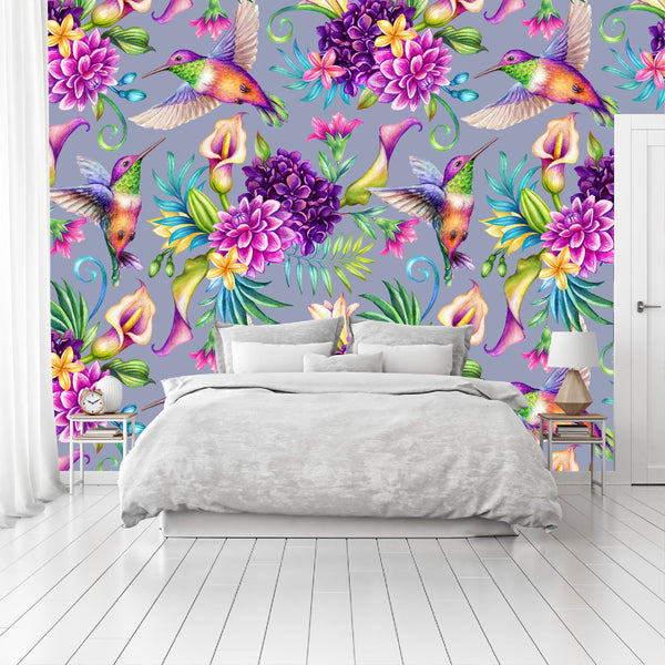 Vinilo Mate Tropical Floreciente Colibri 017