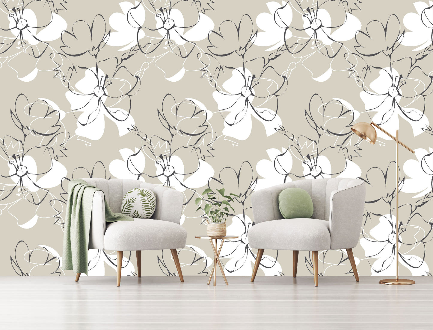 Vinilo Mate Beige con Flores Blancas 105